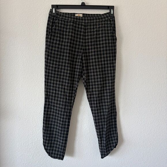 Marine Layer Allison Pant S Black Windowpane Plaid Wide Leg Elastic Waist Tencel - Picture 3 of 9